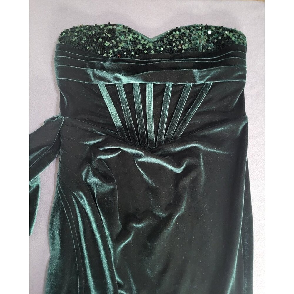 Women's LG Emerald Green Velvet Strapless Dress High Slit Sequins Mermaid Corset